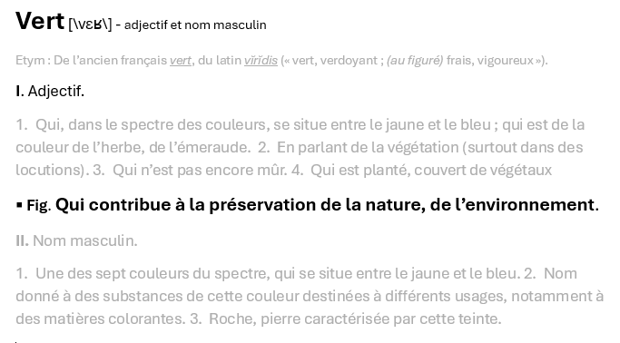Vert dans le dictionnaire